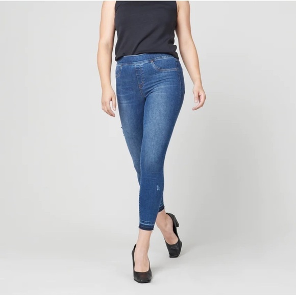Spanx Distressed Ankle Skinny Jeans, Medium Wash - Picture 1 of 9